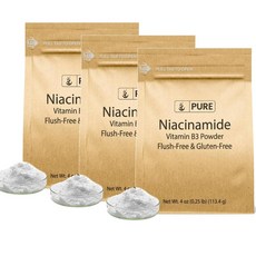 퓨어 나이아신아마드 비타민B3 파우더 플러쉬 프리 PURE ORIGINAL INGREDIENTS Niacinamide, 3개, 113g