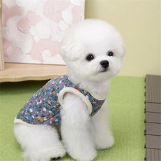 정그리마켓 강아지 누빔 조끼 사이즈선택 강아지꽃무늬조끼 소형견옷 애견꽃무늬조끼, 블루 XXL