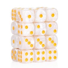 해외 Handan 24팩 16MM 6면 주사위 세트 반투명 색상 D6 게임 Yahtzee Bunco 또는 교육 수학을 위한 표준 휴대용 파우치 포함옐로우 미국매장정품+ 1723, 16mm 화이트 펄.