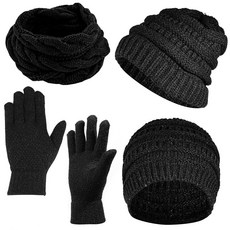 겨울 여성용 비니 모자 스카프 장갑 세트 워머 니트 터치스크린 선물 유니 성인용 159633, 5pcs Black