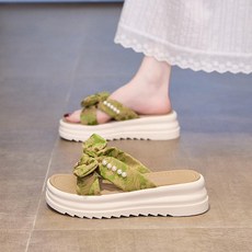 낙원굿즈 슬리퍼 왕리본 비치 여성용 패브릭 쿠션 검은색 220