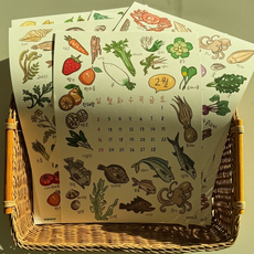 굴즈 2026년 제철음식 달력 식재료 먹거리 B4사이즈 포스터 일러스트 캘린더, 굴즈 2026년 제철식재료달력 B4 사이즈, 1개