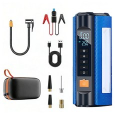 HELLOLEIBOO 디지털 디스플레이 무선 휴대용 에어 펌프 겸용 보조배터리, Blue, 1개