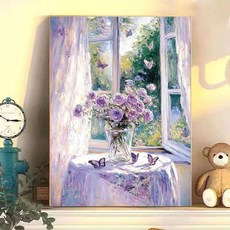 보석십자수 diy 큐빅 액자 취미 인테리어 공예, 붓+페인트+내부 프레임, 40 x 50, 플라워 6