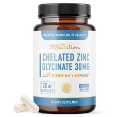 SMNUTRITION 螯合甘胺酸鋅 30毫克 含維他命B-6 + 二矽酸鎂 膠囊, 1個, 120錠