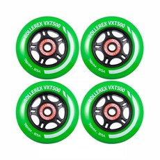 Rollerex VXT500 인라인 스케이트 휠 - 4팩 베어링 스페이서 및 와셔 옵션 실내 실외 스케이팅용 내구성 있는 교체 롤러 블레이드 80mm 터프 그린 164556, Turf Green, 76mm, Turf Green