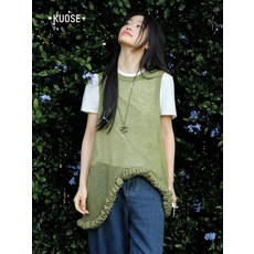 KUOSE 쿠오세 베스트 조끼 라운드넥 레이스 프릴 레이어드 그린 KSO2602001