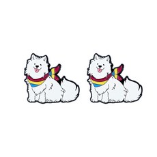 귀여운 강아지 에나멜 핀 무지개 스카프 사모예드 브로치 세트 작은 흰색 배지 라펠 백팩 의류 잭트 백 모자 하이퀄리티 주얼리 2개/세트 메탈 보석 없음 217