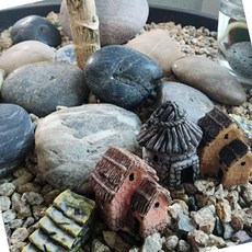 식물장식 소품 테라리움 오두막 미니 화분 장식 돌계단, 오렌지 초가집