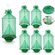 4팩 재사용 가능한 파리 트랩 야외 행잉 음식 미끼 트레이가 있는 목장 파리 트랩 실내 또는 실외 가족 농장용 플라이 캐처 케이지 공원, 초록색