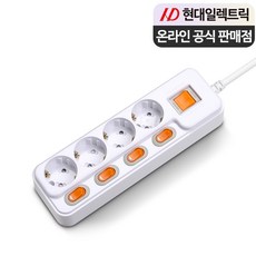 현대일렉트릭 국산 개별스위치 절전 멀티탭 4구 과부하차단 16A, 1개, 화이트, 3m 1개, 화이트, 3m
