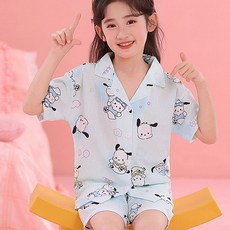 유후 카라 블루 포차코 상하세트 내복 주니어 아동 잠옷 파자마 실내복 상하세트 캐릭터 여름 반팔 남여공용