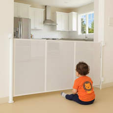 프리미엄 아기 유아 안심소재 중간지지대 스크린 안전문 롤 롤링 펜스 울타리 150X86cm, 화이트