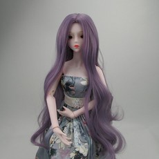 臺灣熱銷 3/1 bjd假髮夜蘿莉娃娃假髮頭套 sd球型公仔頭套高溫絲編髮加厚毛, 紫色中分捲髮, 1個