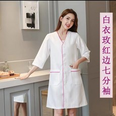 優質皮膚管理工作服白色女短袖韓國紋繡美容師美容院學校工裝冰絲, 1件, XL