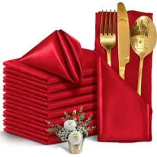 냅킨 12PCS 레드 30x30cm 실키 세탁가능 파티 새틴 웨딩 소프트, 12개, 12pcs red