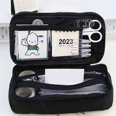 넉넉한 수납 대용량 캔버스 펜케이스와 학습집중 큰화면 디지털타이머 블랙