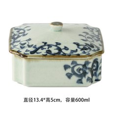 手繪復古陶瓷 日本製日式食盒首飾盒 裝飾擺件餐具, 1個, 唐草紋 收納盒*一個, 唐草紋