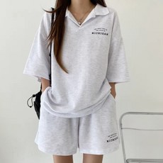 탑트레일 여성 편한 카라넥 반팔 셋업 츄리링 트레이닝세트 가벼운 여름옷 빅사이즈