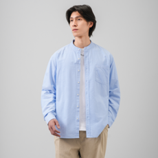 DUKEEN 옥스포드 100% 면 남성 스탠드카라 긴팔 셔츠 루즈핏 미니멀 간절기 데일리