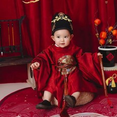 男寶寶秋冬唐裝漢服龍袍大褂，週歲抓週生日宴會國風禮服