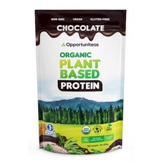 Opportuniteas 유기농 식물 기반 단백질 파우더 완두콩 호박 쌀에서 추출한 비건 20g 무설탕 GMO 프리 글루텐 크리미 초콜릿 453.6g(1파운드) 2, Opportuniteas 유기농 식물 기반 단백질 파우, 453.6g, 1개