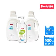 Doricare朵樂比 嬰兒中性茶樹濃縮洗衣精2瓶組+奶瓶蔬果洗劑，溫和不刺激，寶寶衣物奶瓶清潔首選, 1個, 700ml