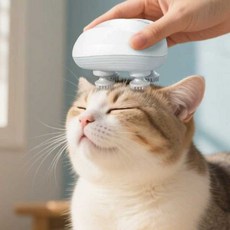 고양이 안마기 펫 반려동물 머리 마사지 방수 저소음, 1개, 화이트