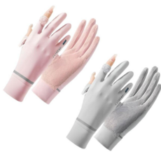 미블룸 여성 아이스 냉감 매쉬 자외선차단 운전 등산 스포츠 다용도 자외선차단 장갑 1+1 세트, 1개, 핑크+그레이