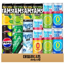 [데일리이츠] 소캔 제로 탄산 캔음료 8종 2개씩 16개 기획세트 (펩시제로 칠성사이다제로 밀키스제로 탐스제로 사과&파인애플 나랑드 사이다&그린애플&파인애플), 1세트, 240ml