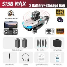 S138 드론 4K 카메라 광각 장애물 회피 광학 흐름 포지셔닝 브러시리스 RC 접이식 쿼드콥터 보이토이, Gray 4K 3B