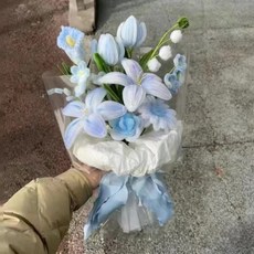 모루 꽃다발 키트 시들지않는 시들지않는꽃 재료 튤립 대형, 블루 버블 꽃다발 키트, 1개