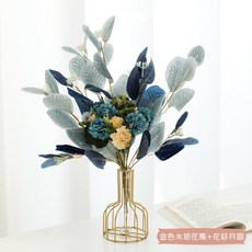 客廳假花仿真花塑料花擺件ins客廳酒櫃餐桌房間鬱金香插花裝飾品 ins日韓風 仿真花擺件 客廳香插花擺件qct6r0, 金色水培花瓶+花好月圓, 1個