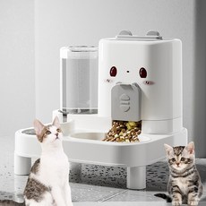 PETTOO 애완 동물 대용량 반자동 급식기 식수 공급 투인원 높이 받침대, 1개, 흰색