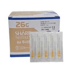용창 멸균 주사침 26G x 38mm 100개입 EO멸균 일회용주사바늘, 1박스