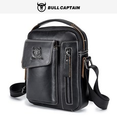 BULL CAPTAIN 牛皮單肩包，復古時尚設計男款斜挎包, 黑色