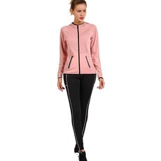 VICKISUI 여성용 액티브 웨어 세트 - 운동복 체육관 의류 트랙수트 요가 조깅 트랙 의상 레깅스 재킷 2피스 세트 푸시아-1 M