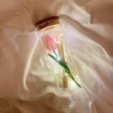 [法國玫瑰] 6款LED軟木玻璃瓶週年紀念禮物鮮花文具套組, 粉紅色的鬱金香