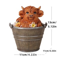 戶外花園裝飾可愛高地牛女士煙灰缸擺件 動物造型花盆 庭院造景【臺灣出貨】, 高地牛菸灰缸, 1個