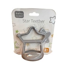ℋ母嬰 baby moon 星星造型手握固齒器，防掉設計，安全無毒材質，舒緩寶寶長牙不適, 灰色, 1個, Teether only