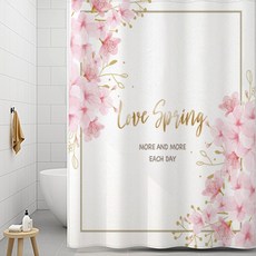 코팅블루 설치쉬운 무타공 방수 욕실 샤워커튼+커튼링세트, 1세트, 18.체리블라썸