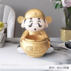 創意財神造型菸灰缸 金色招財進寶菸灰缸 可愛辦公室桌面擺件, 財神爺煙灰缸擺件-金色, 1個