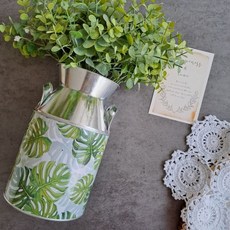 韓系 龜背葉印花 鐵皮牛奶桶花器