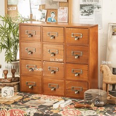 XY辦公桌收納櫃抽屜式大號木質家用臥室桌麵多層膠帶手帳收納盒日式, 十二格抽屜-做舊色