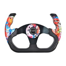 TIYPEOR 오픈 D자형 레이싱 어드벤처 자동차 스티어링 휠 320mm(13인치) 6볼트 플랫 드리프트 강화 심 레이스 스티어링 휠 PU 혼 버튼 포함, 화이트