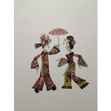 皮影 才子佳人 風雨同行 牛皮雕刻 手工上色 高33cm 一對, 如圖所示, 1個