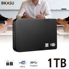 BIKASU 1 TB 휴대용 외장하드 USB 3.0 케이블, 블랙, 1TB