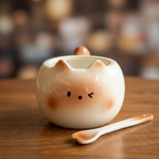 리츠센 식빵냥이 머그컵 세트, 1세트, 식빵 윙크냥 머그+스푼