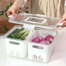 만능 소분 밧드 냉장고 밀폐 용기 물빠짐 채반 보관통 (과일 야채 채소 샐러드 대파 보관 보관함 통), 1세트, 2칸바스켓+높은몸체