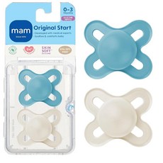 MAM Original Start 아기 공갈젖꼭지 0-3개월 BPA 프리 스킨 소프트 실리콘 젖꼭지 어둠 속에서 빛나는 작은 신생아 입을 위해 특별히 의료 전문가와 함께, 틸 / 면